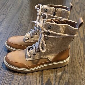 Tan and Cream Lace-Up Boots